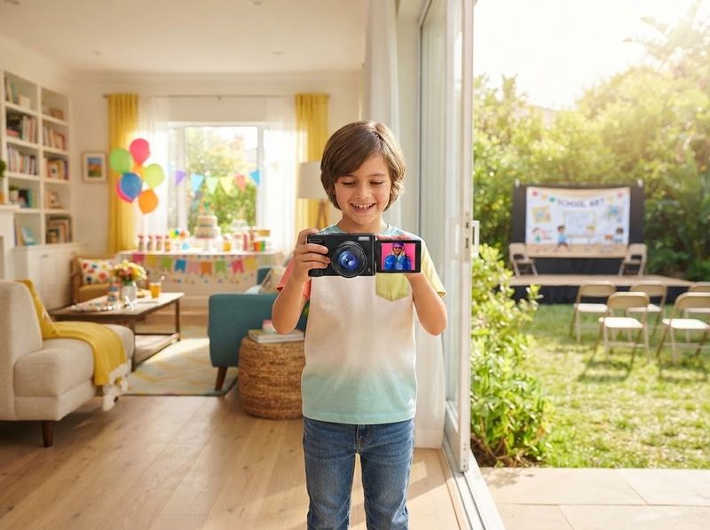 Tween filming a clip with the flip screen turned toward their face